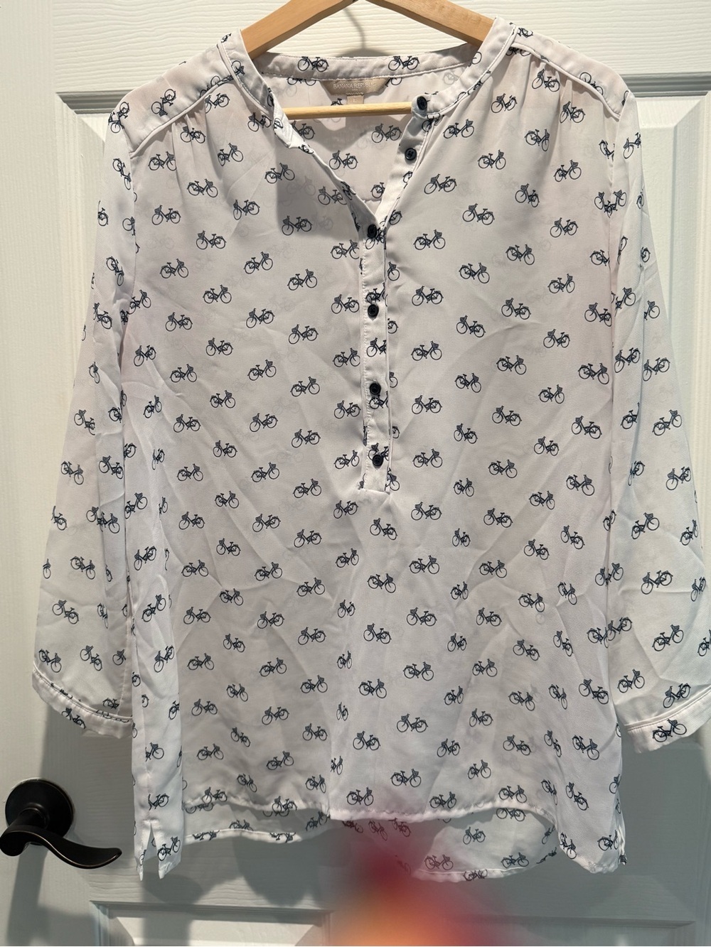 Banana Republic White Blouse with Navy Bicycle Print - Picture 2 of 4